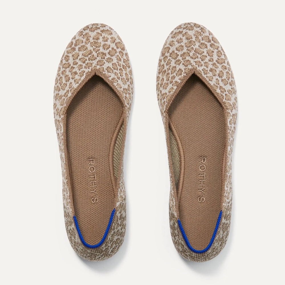 Rothy's Beige Leopard-Print Flats with Blue Trim - Picture 2 of 8